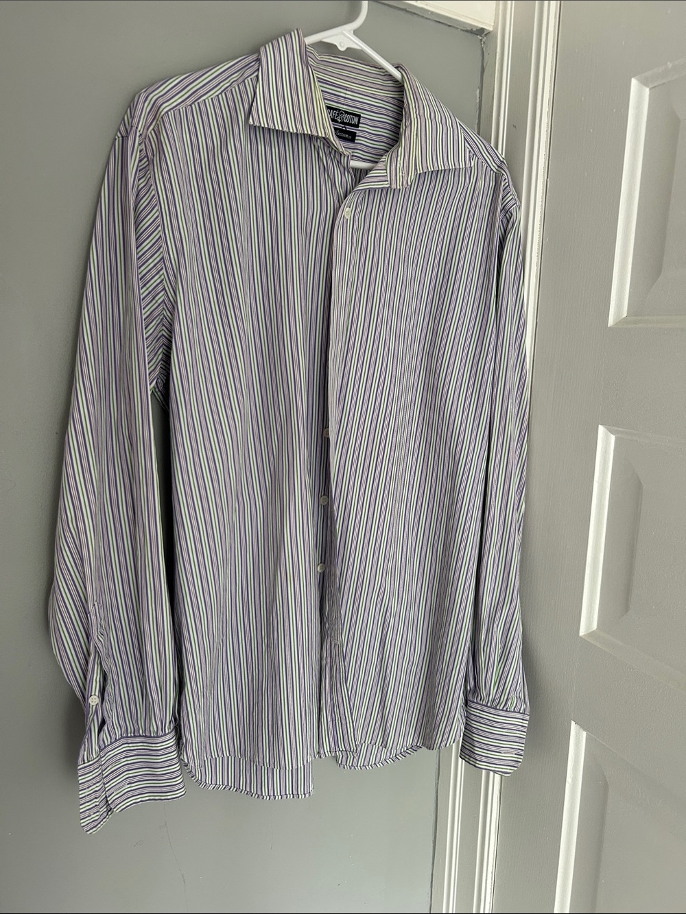 Men's Long-Sleeve Striped Dress Shirt - Lavender/White